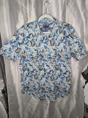 Robert Graham Men's Blue Floral Hawaiian Short-Sleeve Button-Down Shirt